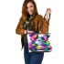 Cute colorful whimsical clipart panda holding bubble leather tote bag