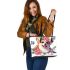 Cute corgi puppy with pink roses and butterflies leather tote bag