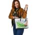 Cute damselfly and music notes with harp 14 Leather Tote Bag