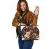 Cute dogs and cats with dream catcher drink coffee leather tote bag