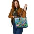 cute dragonfly and music notes with harp Leather Tote Bag