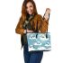 Cute drawing of pandas floating in the sky leather tote bag