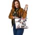 Cute english bulldog puppy with pink flower crown leather tote bag