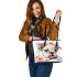 Cute english bulldog puppy with pink flower crown leather tote bag