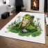 Cute frog sitting on the grass with flowers area rugs carpet