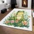 Cute frog sitting on the grass with flowers area rugs carpet