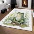 Cute frog sitting on the ground with flowers area rugs carpet