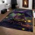 Cute frog wearing a wizard hat and holding a wand area rugs carpet
