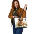 Cute golden retriever dog with easter eggs leather tote bag