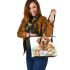 Cute golden retriever with easter eggs and white daisies leather tote bag