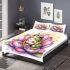 Cute green frog with purple flowers on its back bedding set