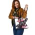 Cute grey staffordshire bull terrier with pink roses leather tote bag