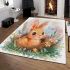 Cute happy baby bunny with big eyes sitting area rugs carpet