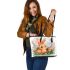 Cute happy baby bunny with big eyes sitting leather tote bag