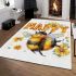 Cute happy bee with flowers on its wings area rugs carpet