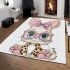 Cute kawaii bunny with pink glasses area rugs carpet