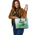 Cute little frog in the water leaather tote bag