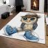 Cute little owl wearing blue shoes and a hat area rugs carpet