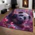 Cute little panda surrounded by pink cherry blossoms area rugs carpet