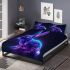 Cute neon blue and purple rabbit with glowing eyes bedding set