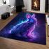 Cute neon blue and purple rabbit with glowing eyes area rugs carpet