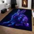 Cute neon blue and purple rabbit with glowing eyes area rugs carpet