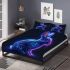 Cute neon blue rabbit with glowing tattoos bedding set