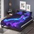 Cute neon bunny with glowing blue and purple fur bedding set