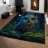 Cute owl cartoon with big blue eyes night scene with moon area rugs carpet