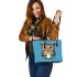 Cute owl holding coffee leather tote bag