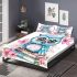 Cute owl sitting on books in pink and blue colors with flowers bedding set