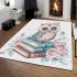Cute owl sitting on books in the style of pastel colors area rugs carpet