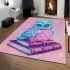 Cute owl sitting on books pink and blue color palette area rugs carpet