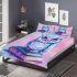 Cute owl sitting on books pink and blue color palette bedding set