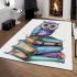 Cute owl sitting on top of books area rugs carpet