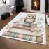 Cute owl sitting on top of books area rugs carpet