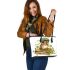 Cute owl wearing a green beret leather tote bag