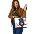 Cute owl wearing glasses leather tote bag