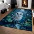 Cute owl with big blue eyes perched area rugs carpet