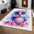 Cute owl with big eyes and a pink and blue gradient color scheme area rugs carpet