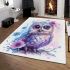 Cute owl with big eyes and a pink and blue gradient color scheme area rugs carpet