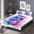 Cute owl with big eyes and a pink and blue gradient color scheme bedding set