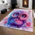 Cute owl with big eyes and a pink and blue gradient color scheme area rugs carpet