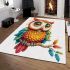 Cute owl with big eyes colorful feathers and beautiful wings perched area rugs carpet