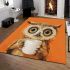 Cute owl with big eyes holding a white coffee cup area rugs carpet