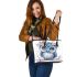 Cute owl with big eyes leather tote bag