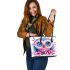 Cute owl with big eyes pink and blue gradient colors leather tote bag