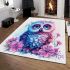 Cute owl with big eyes pink and blue gradient colors area rugs carpet