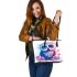 Cute owl with big eyes pink and blue gradient colors leather tote bag
