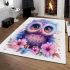 Cute owl with big eyes pink and blue gradient colors area rugs carpet